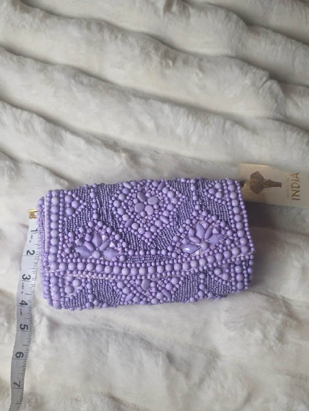 Viral TJMaxx Lavender Beaded Embellished Clutch Wallet Handmade In India - Picture 3 of 7